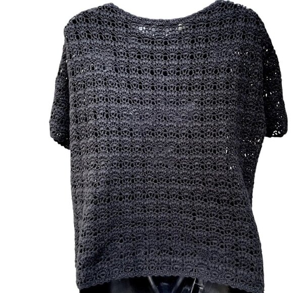 VTG Crochet Knit Short Sleeve Black One Button Cardigan Granny Core Women’s M - Picture 6 of 6